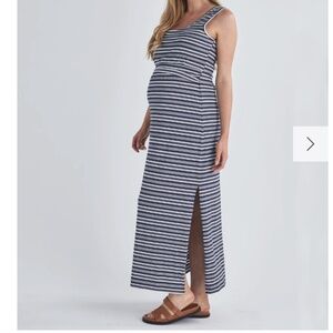 NWT Angel Maternity and Nursing Sleeveless Maxi Dress Navy Stripe
